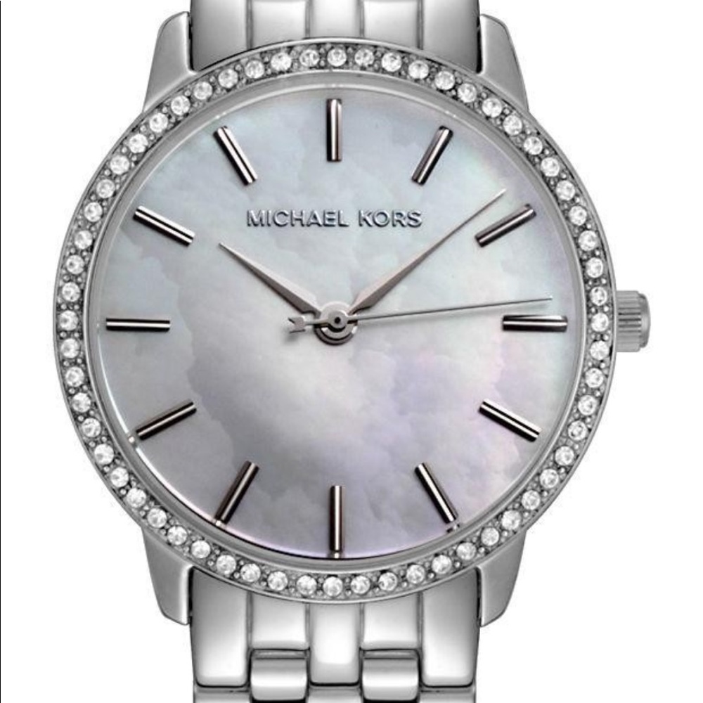 Michael Kors Silvertone Swarovski Mother of Pearl
